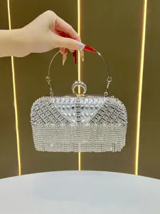 Elegante bolso de noche de lujo con diamantes de imitación y asa de aro metálico