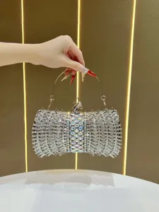 Sparkling rhinestone evening clutch bag with metallic handle luxury crystal wedding purse for women