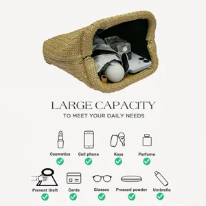 Large capacity straw woven clutch bag for women, stylish crossbody and shoulder handbag.
