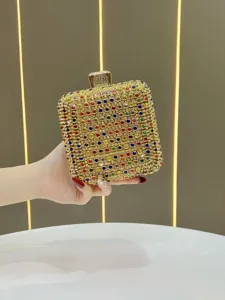 Women Luxury Rhinestone Evening Bag Sparkly Party Clutch Metallic Hard Shell Purse With Chain Shoulder Strap