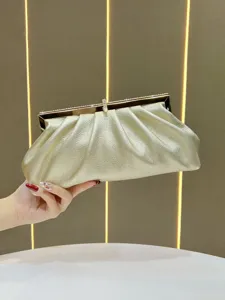 Women Fashion Pleated Evening Bag Luxury Rhinestone Lock Clutch PU Leather Chain Crossbody Shoulder Bag For Banquet Party