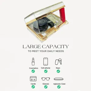 Clear acrylic rhinestone chain clutch bag, luxury evening party handbag for women daily use.