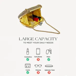 Elegant rhinestone evening clutch bag with chain strap, perfect for parties and weddings.