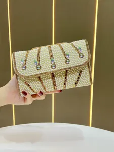 Womens Elegant Rhinestone Evening Clutch Bag Sparkly Pearl Crossbody Shoulder Bag Fashion Luxury Wedding Party Handbag