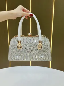 Luxury Rhinestone Evening Bag For Women Fashion PU Leather Shoulder Crossbody Bag Metallic Chain Handbag Banquet Purse