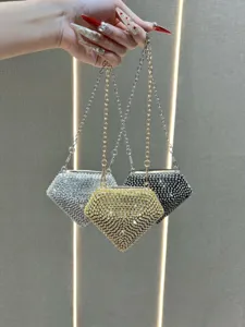 Mini rhinestone diamond clutch bag stylish metallic chain shoulder bag for women 2025