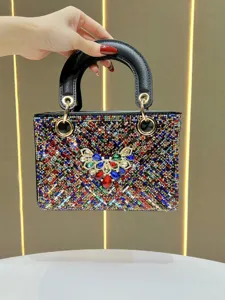 Femme Sac de Soirée Strass Luxe Cristal Sac à Main Style Designer Cuir PU Poignée Supérieure Chaîne Sac Bandoulière Fête