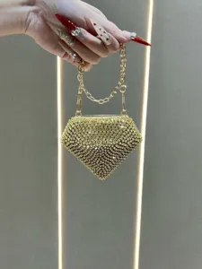Women diamond shape rhinestone mini handbag luxury sparkling crystal chain shoulder clutch bag