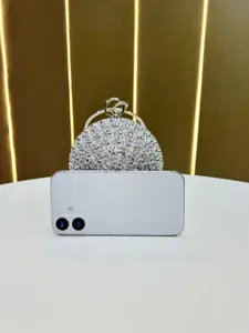 Silver rhinestone round ball evening bag luxury crystal clutch purse sparkling crossbody shoulder bag