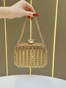 Women's Luxury Rhinestone Evening Bag Metallic Chain Crossbody Bag Sparkly Wedding Party Clutch Purse Handbag