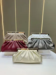 Elegant pleated clutch bag with diamond metal clasp, stylish evening purse for women.
