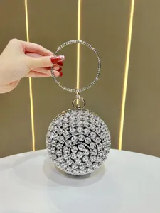 Elegant rhinestone round ball evening bag luxury crystal clutch purse for women party wedding.