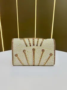 Pearl rhinestone evening bag elegant clutch luxury shoulder crossbody handbag for women details.