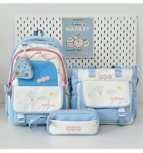 Joli sac a dos scolaire bleu et blanc pour fille etudiante grand ensemble cartable quotidien