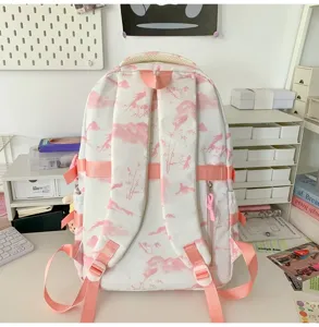 Sac à dos étudiant imprimé rose, grand cartable de grande capacité pour filles et ados.
