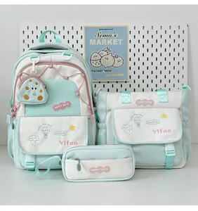 Joli ensemble de sac à dos d'école vert menthe pour filles étudiantes sac en toile