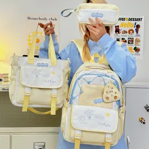 Ensemble de Sac à Dos Scolaire en Nylon pour Filles adolescentes Étudiant Cartable Sac de Jour Décontracté avec Sac à Repas