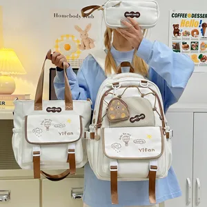 Bel ensemble de sac à dos d'écolier blanc avec sac et trousse pour un usage quotidien.