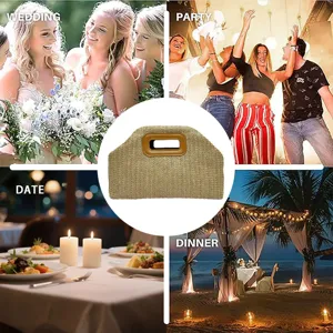 Woven straw clutch bag for women detail view, stylish summer handbag for casual party and wedding use.