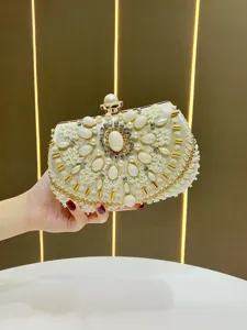 Perlen Strass Abendtasche Clutch Handtasche elegant fuer Damen Hochzeit Party Abschlussball.