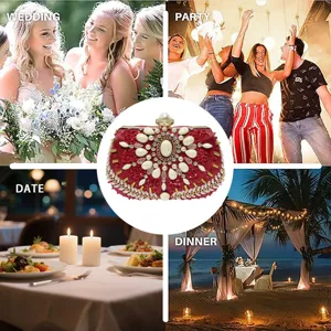 Elegante rote Abendtasche mit Perlen und Strasssteinen für Hochzeiten, Partys und edle Anlässe.