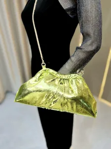Sac à bandoulière métallique brillant pour femme, élégant sac de soirée serpent.