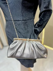Elegant metallic evening clutch bag with chain strap versatile stylish women fashion cross-body bag