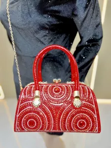Red crystal evening bag luxury rhinestone shoulder handbag elegant wedding party clutch purse