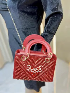Sac à main de soirée strass rouge luxe cristal sac porté épaule femme élégant pochette