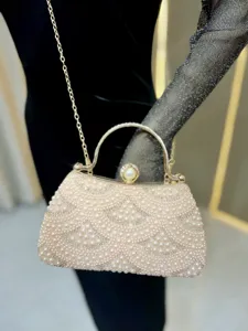 Elegant pearl rhinestone evening bag luxury diamond handbag chic bridal clutch purse for women