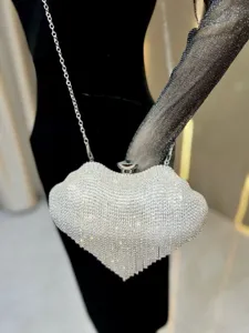 Rhinestone tassel evening clutch bag, crystal lip crossbody bag for party and formal dress.