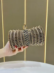 Women's Luxury Rhinestone Evening Bag Vintage Clutch Purse Metal Chain Wedding Banquet Party Shoulder Handbag