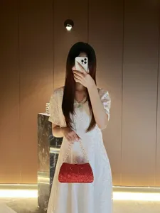 Red sequin rhinestone evening bag with gold chain strap luxury stylish clutch purse for women.