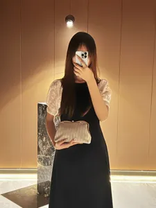 Elegant women evening clutch bag with metallic woven texture and vintage metal kiss lock frame.