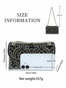Rhinestone evening bag for women, stylish diamond studded shoulder bag with chain strap main view.