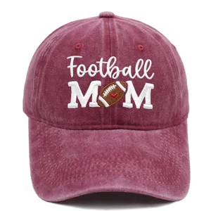 Washed football mom embroidered baseball cap, stylish sun protection dad hat for women.