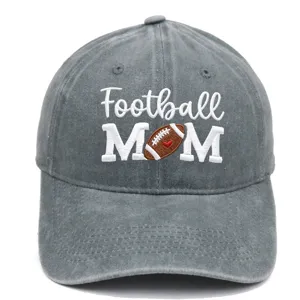Women vintage washed baseball cap with football mom embroidery outdoor sun protection hat