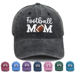Women Football MOM Embroidered Washed Cotton Baseball Cap Adjustable Outdoor Sun Protection Dad Hat Casual Sporty Headwear