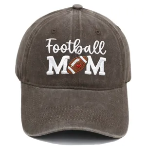 Vintage washed football mom embroidered baseball cap for women, casual outdoor sun hat.
