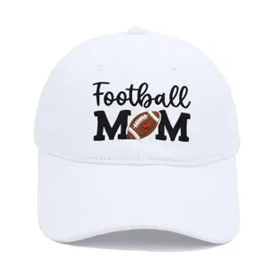 White washed baseball cap featuring a Football MOM embroidered design for outdoor.