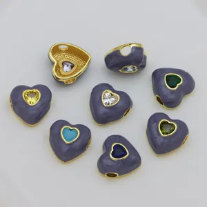 Ciondolo gioielli fai da te in ottone placcato oro 18k zircone colorato goccia olio cuore