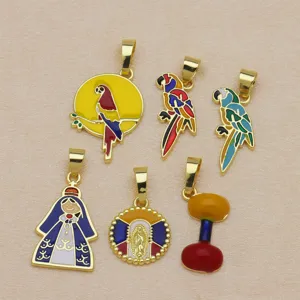 Gold-plated enamel parrot and religious figure pendant necklaces for fashion women jewelry wholesale