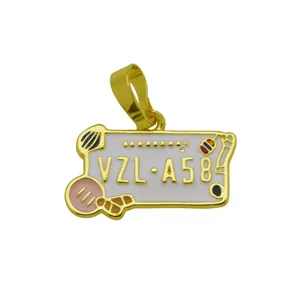 Gold-plated enamel license plate necklace pendant for personalized fashion jewelry styling