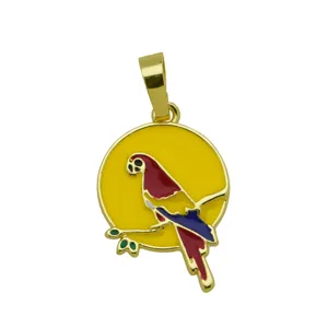 Gold metal enamel parrot pendant necklace fashion animal jewelry accessory for women gifts.