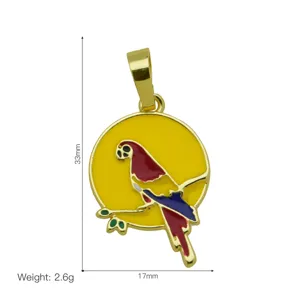 Gold Plated Enamel Parrot Pendant Necklace Charm 33x17mm Animal Jewelry Accessory Detail View