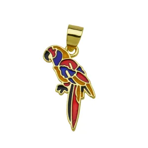 Colorful enamel parrot pendant detail view, stylish fashion alloy necklace accessory for wear.