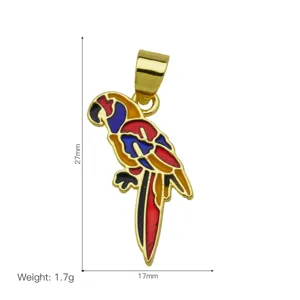 Gold Plated Colorful Enamel Parrot Pendant Cute Animal Necklace Accessory 27x17mm