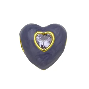 Ciondolo cuore smalto viola zircone ottone placcato oro 18k collana accessorio moda elegante