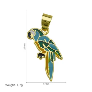 Colorful enamel parrot pendant charm, gold plated alloy jewelry accessory, size 27x17mm.
