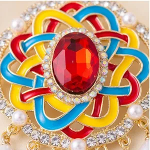 Broche vintage nudo chino estrás rojo perla borla retro esmalte joya mujer alfileres